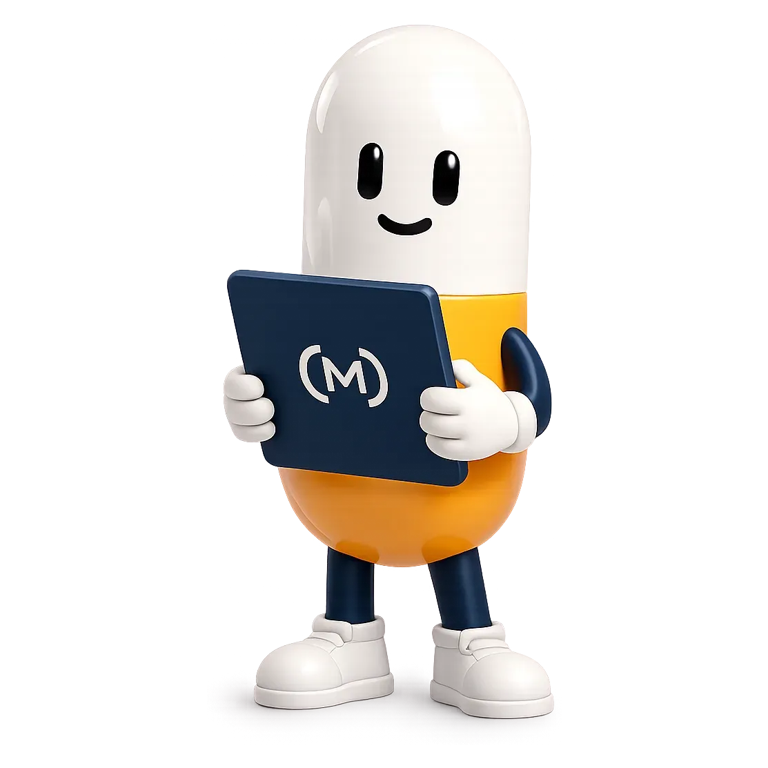 Maskotka trzymająca tablet