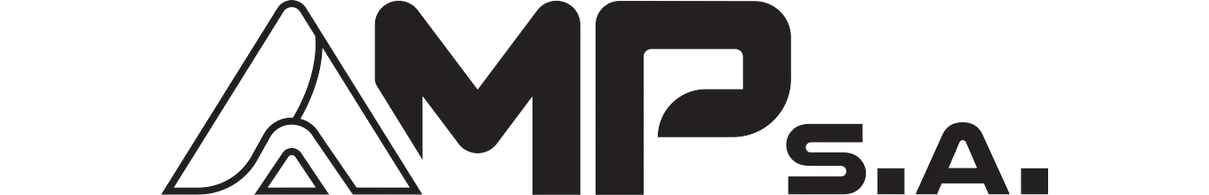 Logo AMP S.A. w wersji monochromatycznej: czarny kontur sygnetu i pełne litery „MP S.A.”.
